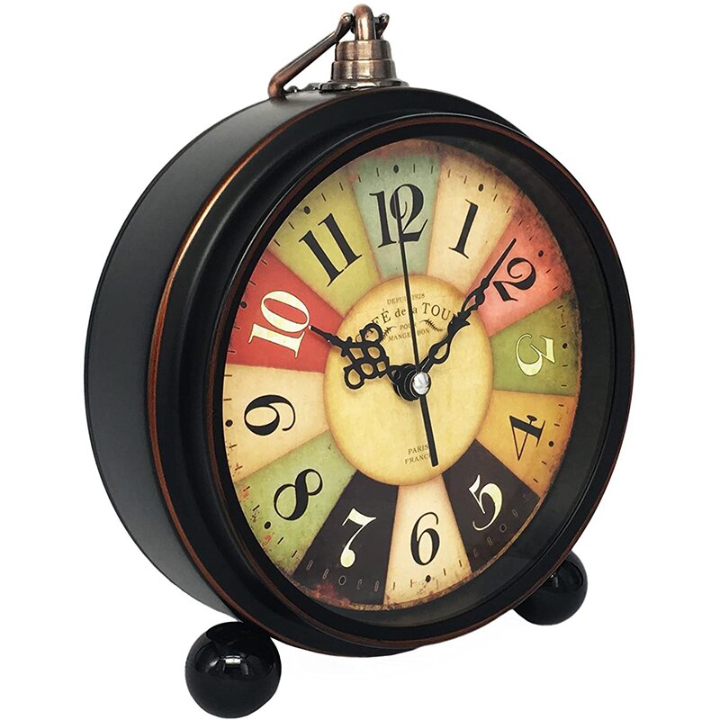 Desk Alarm Clock Battery Operated Loud Digita Alarm Clock Classic alarm clock retro metal silent clock (Tuscan Style)