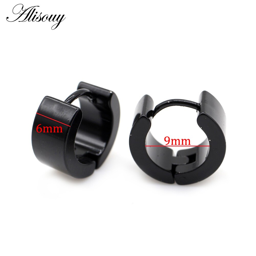 Alisouy 2 pz 7*9mm moda unica gioielli femminili Punk in acciaio inossidabile Huggies piccolo cerchio orecchini a cerchio per donna uomo gioielli: 6mm Black