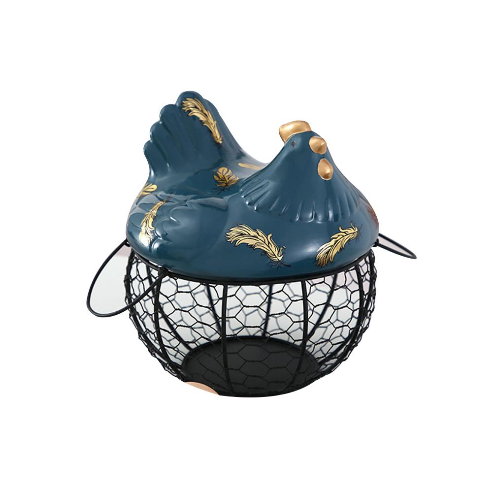 Metal Wire Egg Storage Basket With Ceramic Chicken Durable Large Capacity Top Handles Fruit Snacks Organizer Kitchen Decoration: 04