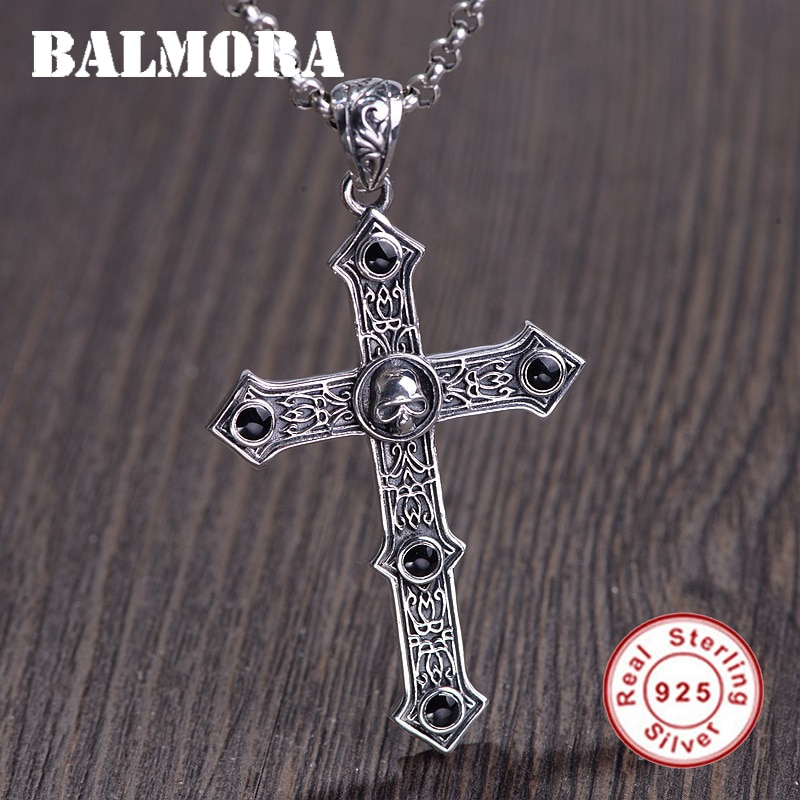 BALMORA 925 Sterling Zilveren Kruis Schedel Hanger voor Mannen Thai Zilveren Mode Retro Christian Sieraden Accessoires Zonder een Ketting