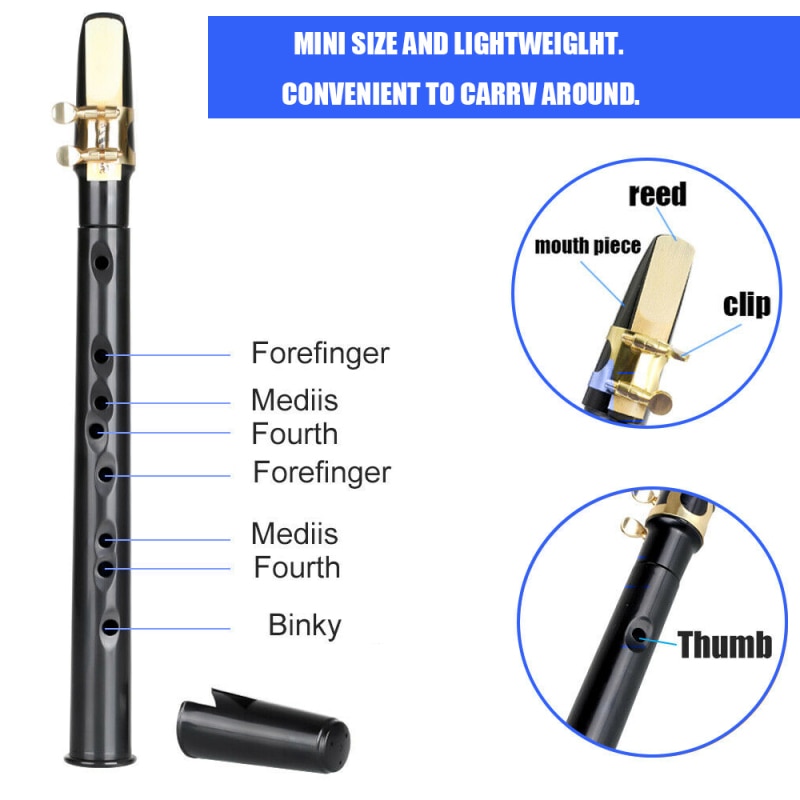 Draagbare Mini C Key Saxofoon Abs Lichtgewicht Sax Zwart Muziekinstrument Professionele Pocket Saxofoon Voor Beginner Kids