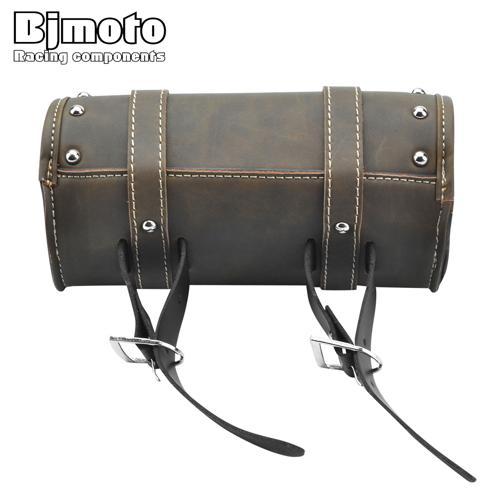 Bjmoto vintage sort brun motorcykel sadeltasker pu læder motorcykel side værktøj hale taske bagage til harley universal