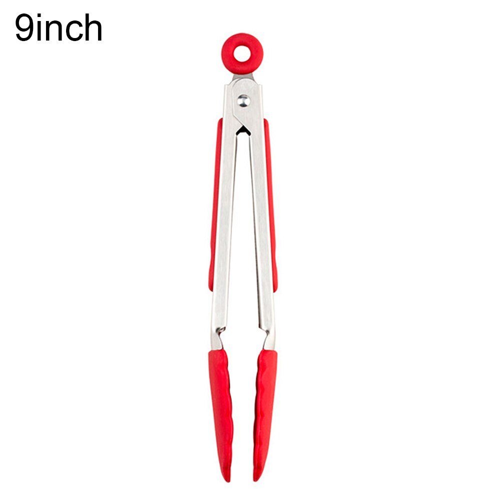 Silicone BBQ Grilling Tong Barbecue Clip Salad Bread Serving Tong Non-Stick Barbecue Grilling Cooking Tong with Joint Lock Food: Red M