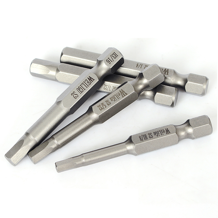 Magnetiska insexskruvmejselbits för brittiska mått, insexnyckelborrar 50mm 1/16 5/64 3/32 7/64 1/8 9/64 5/32 3/16 7/32 1/4 5/16 3/8