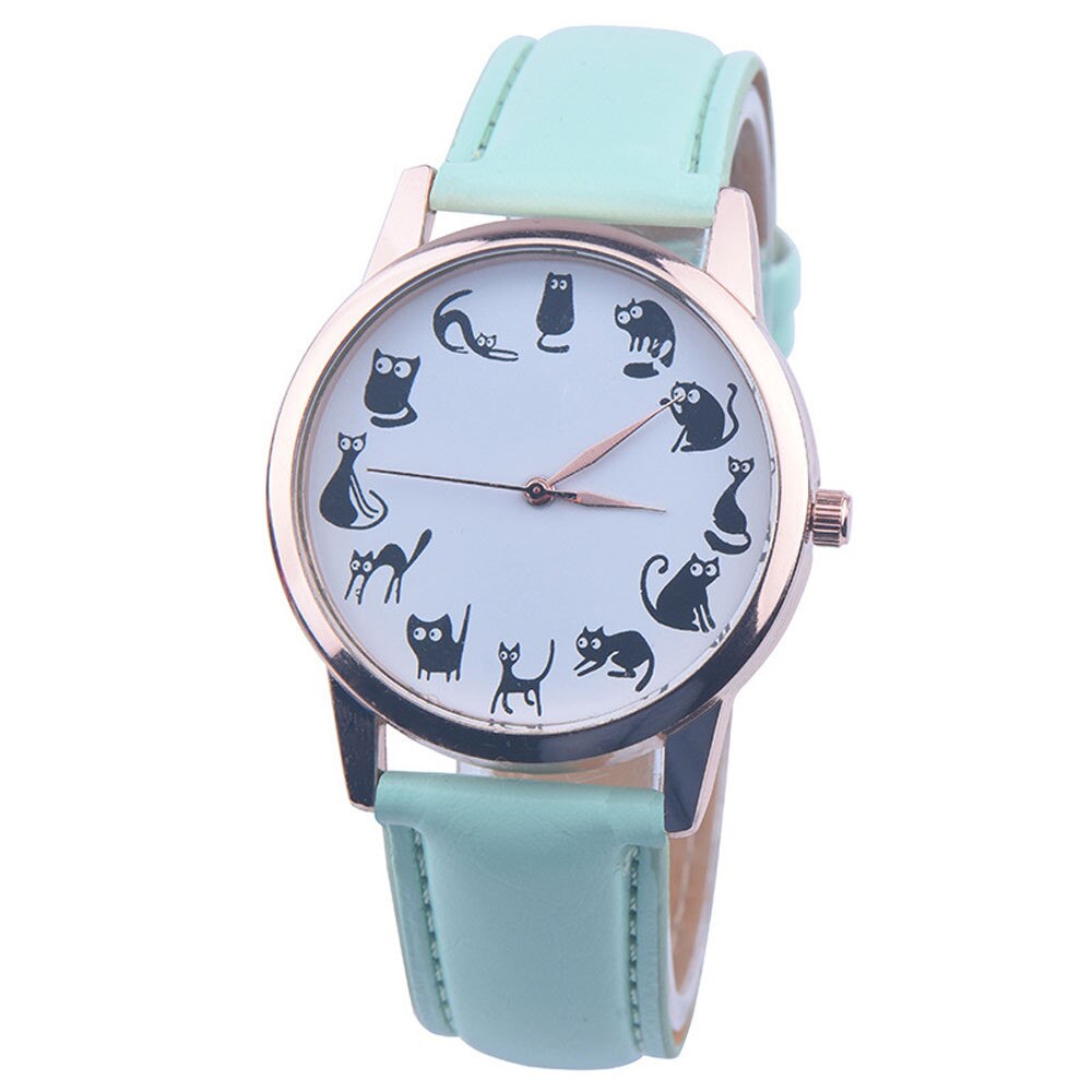 Kvinder ure kat piger ure dame ur læder armbånd ur dame dyremønster quartz håndled vandtæt: 4