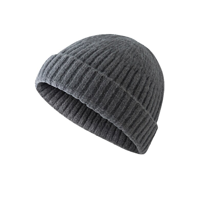 Gorrito de punto acanalado con puños para hombre y mujer, gorro corto cálido, informal, Color sólido, holgado, para invierno: dark gray