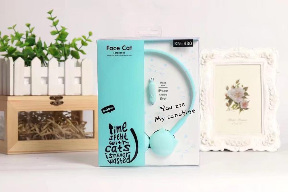 Schattige kattenkoptelefoon, over-ear muis, stereo hoofdtelefoon met microfoon, kinder-dochter oordopjes, headset met retailverpakking: Blauw