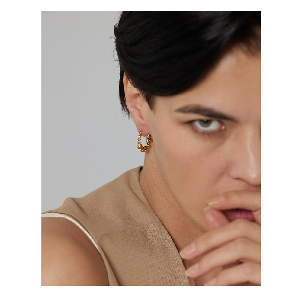 Yhpup Rvs Bead Oorringen Eenvoudige Gold 18 K Plated Ronde Hollow Oorbellen Бижутерия Для Женщин Party