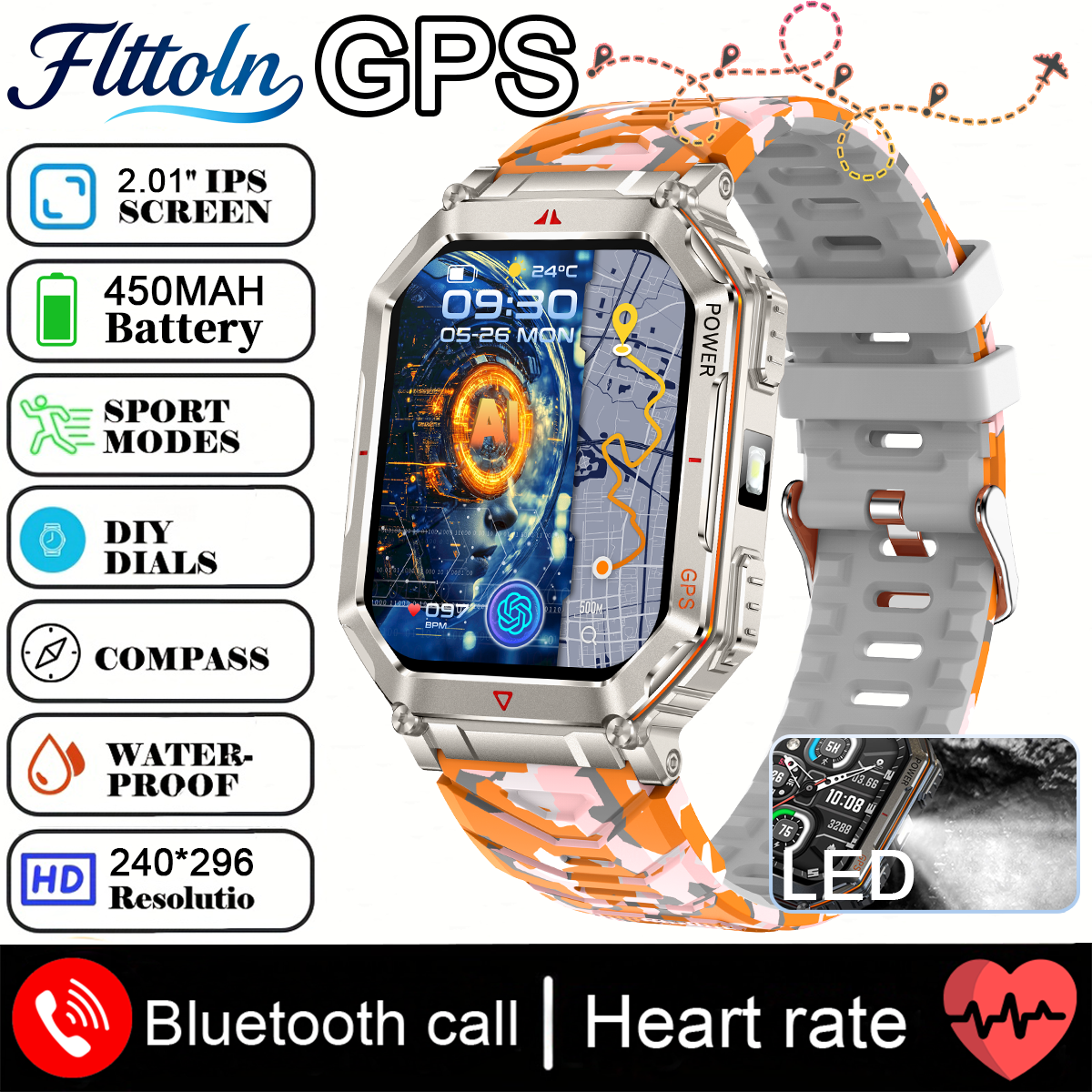 2025 Nuovo GPS SmartWatch Da Uomo Incorporato ChatGPT AI Assistente Bussola Altimetro Barometro Esterno 3ATM Impermeabile sport Smartwatch: Rosso