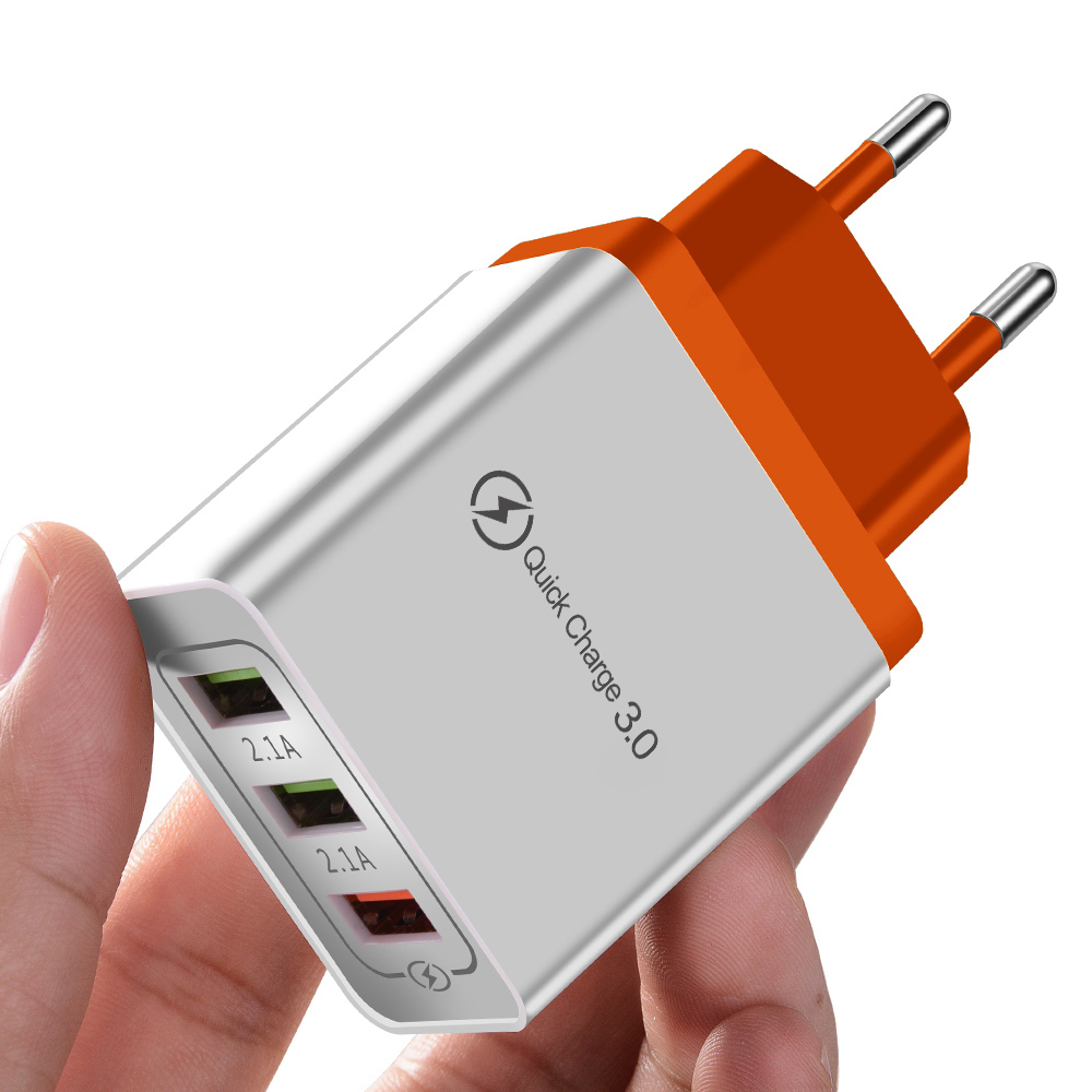 Olaf-cargador USB para teléfono móvil, dispositivo de carga rápida 3,0 para Samsung A70, Huawei P20 lite, QC 3,0, 5V, 3A, iPhone: EU Plug / Orange