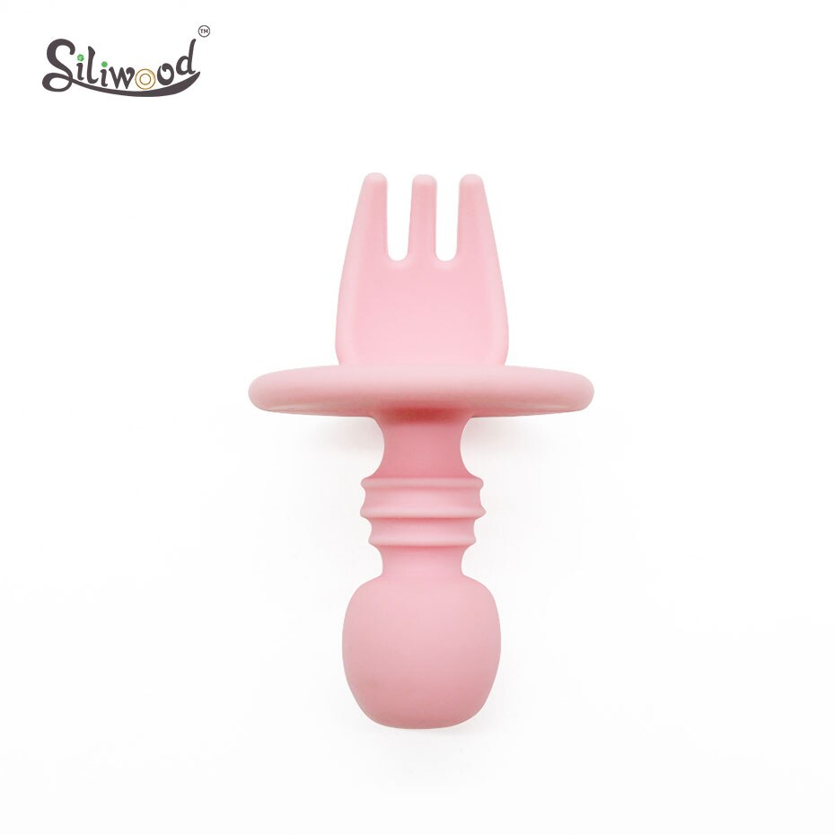 Kind Voeden Baby Bestek Houten Silicone Baby Veilig Voeden Zuigelingenvoeding Accessoires Cartoon Babyvoeding Lepel Vork: 1pc Pink Fork