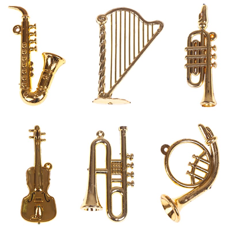 7/14Pcs Mini Plastic Muziekinstrument Goud Kerstboom Opknoping Voor Vrienden Verzamelen Musical Leuke Hanger Xmas Decor