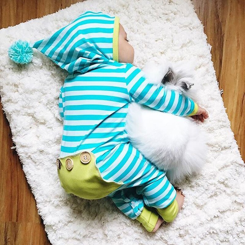 automne hiver bébé barboteuses à manches longues bleu rayure à capuche bébé garçon fille vêtements -né infantile vêtements combinaison tenues