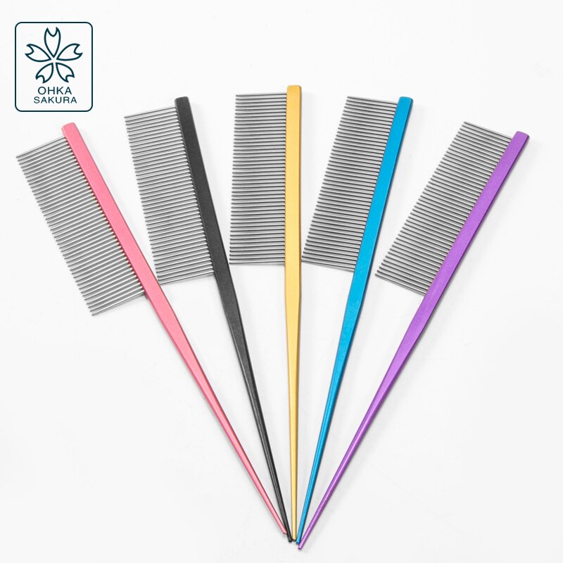 Peine de belleza para perros, peine de aluminio con forma de perro, gato de peluche, esteticista, recoger pelo largo, punta de Mascota, peine de cola para perro, púrpura