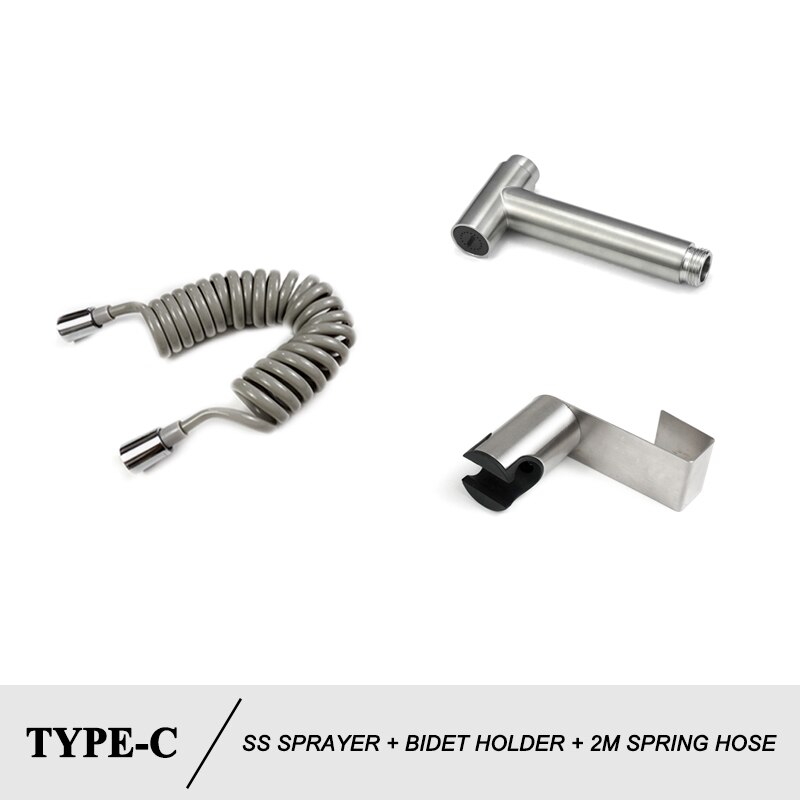 Bidet Douche Kranen Wc Handheld Spuiten Rvs Douche Set Tank Haak Bidet Sproeier Zelfreinigende Shattaf Voor Badkamer: 3 PCS Set PVC Hose C