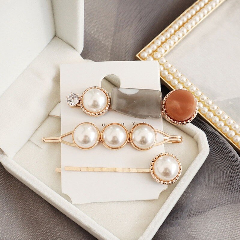 3PCS Korea Vintage Zoete Parel Haarspeldjes Parels Haarspelden Geometrische Bloem Barrett Vrouwen Haaraccessoires Hairgrip