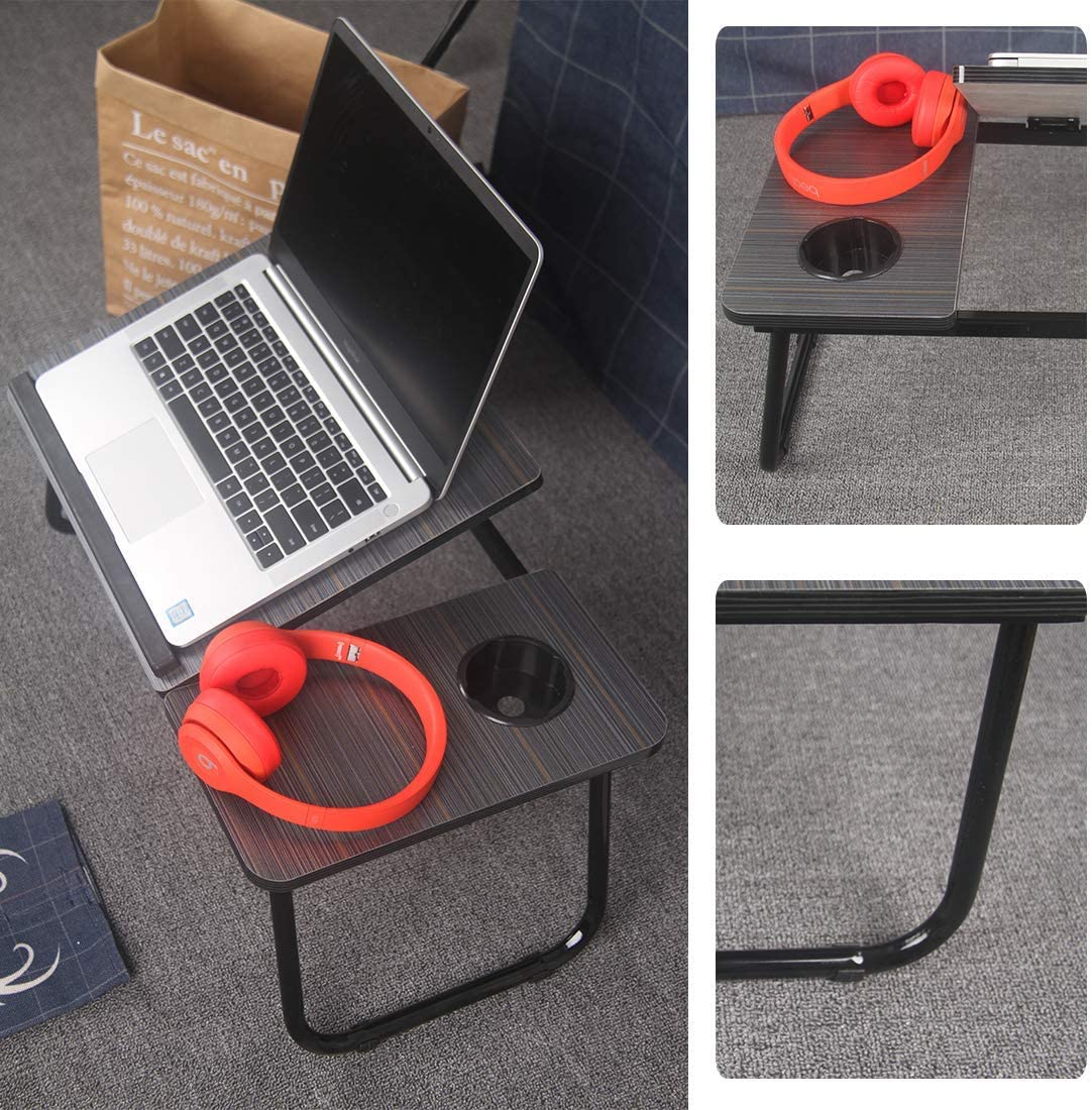 Plegable Mesa portátil de escritorio del regazo soporte de mesa ajustable para Laptop para la cama Notebook Tablet con sostenedor de taza