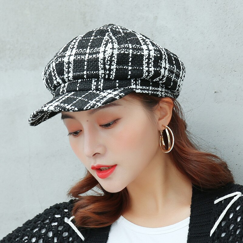 Sombrero de invierno para mujer, accesorios de , sombrero de panadero para niño, ropa de calle cálida, gorro de Newsboy, sombrero de lana Vintage, sombrero a cuadros para niño: 02