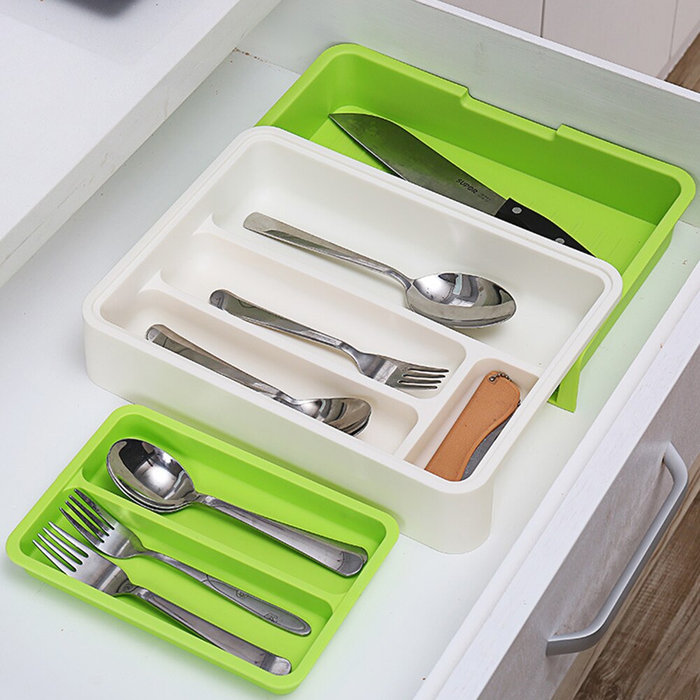 Kitchen drawer organizer plastic storage drawer Cutlery Tray for drawers divider Durable Utensil Multi Partition Safe Easy Clean: White Green