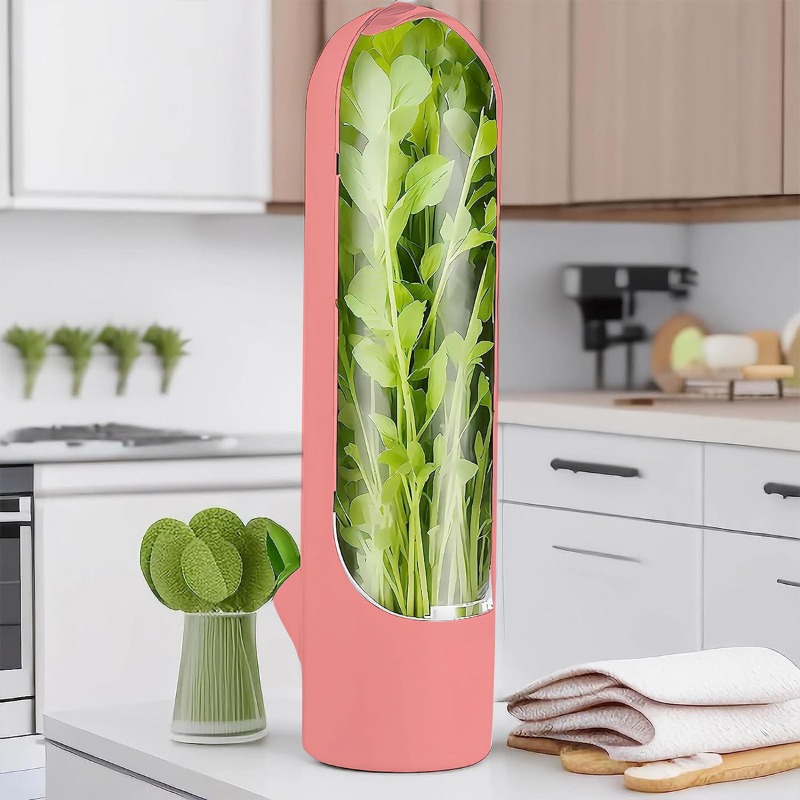 Frigorífico, recipiente para verduras y hierbas, botella de conservación fresca, contenedor de almacenamiento ahorrador para el hogar, suministros de cocina: Rosa