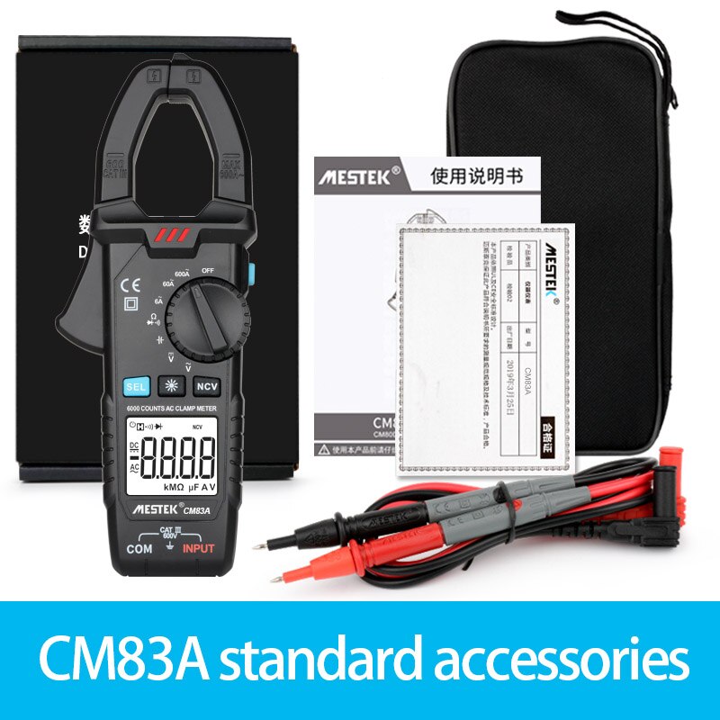 Digital Clamp Meter 600A AC Current AC/DC Voltage Ohm True RMS Auto Range VFD Capacitance NCV Tester Ammeter Multimeter: CM83A
