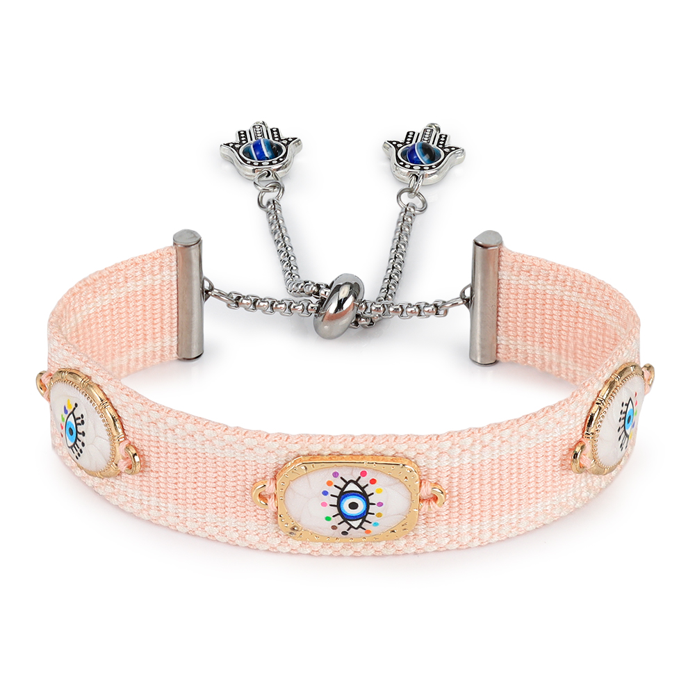 Pulseras tejidas de mal de ojos con dijes, pulseras de tela apilables: VERMEIL