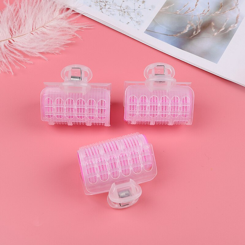 Rizador de pelo Rosa DIY de 3 piezas, herramienta de estilismo para 6*6,5*3cm, rizador de pelo de plástico con autoagarre