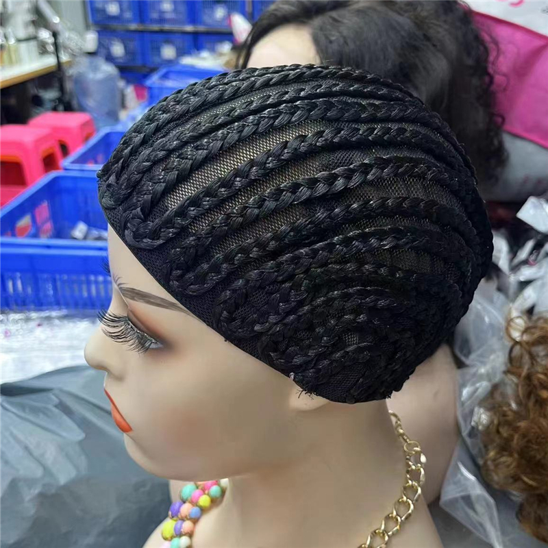 1PC Gevlochten Pruik Cap Voor Gehaakte Haar Vlechten Ademend Cornrow Cap voor Gemakkelijker Naaien in Weave Haar zwarte paardenstaart pruik cosplay pruik: Default Title