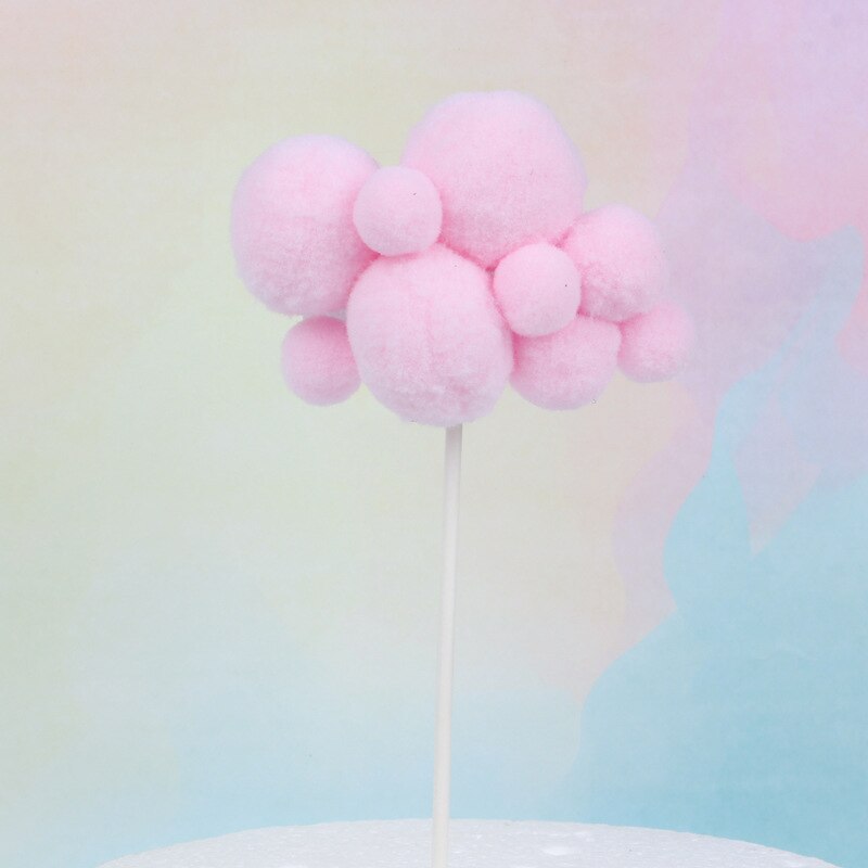 Pink White Blue Cotton Clouds Cake Topper Wedding Princess Happy Birthday Cake Topper Party Supplies Baby Shower Accessories: SHORTPK