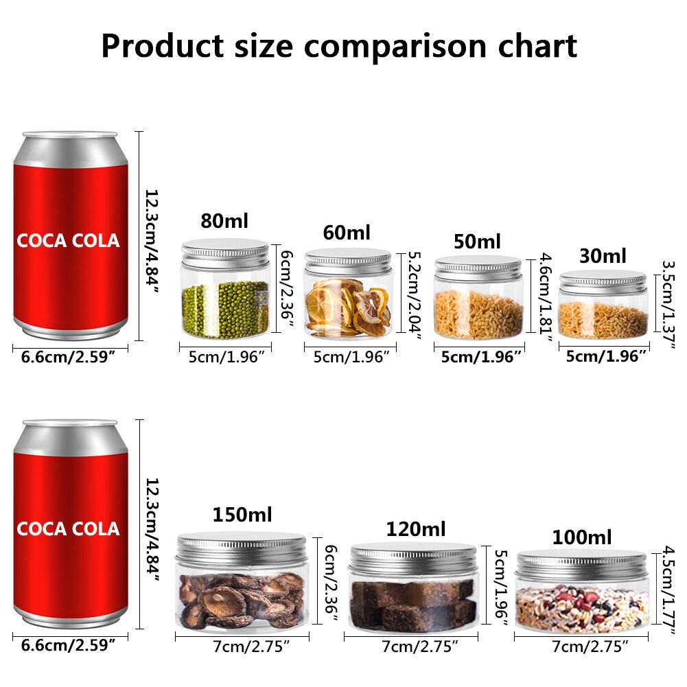 Aluminum Balm Cap Round Wide Mouth Plastic Storage Jars Container Clear Canister Transparent Travel Bottle Pot Lip 30ml-150ml