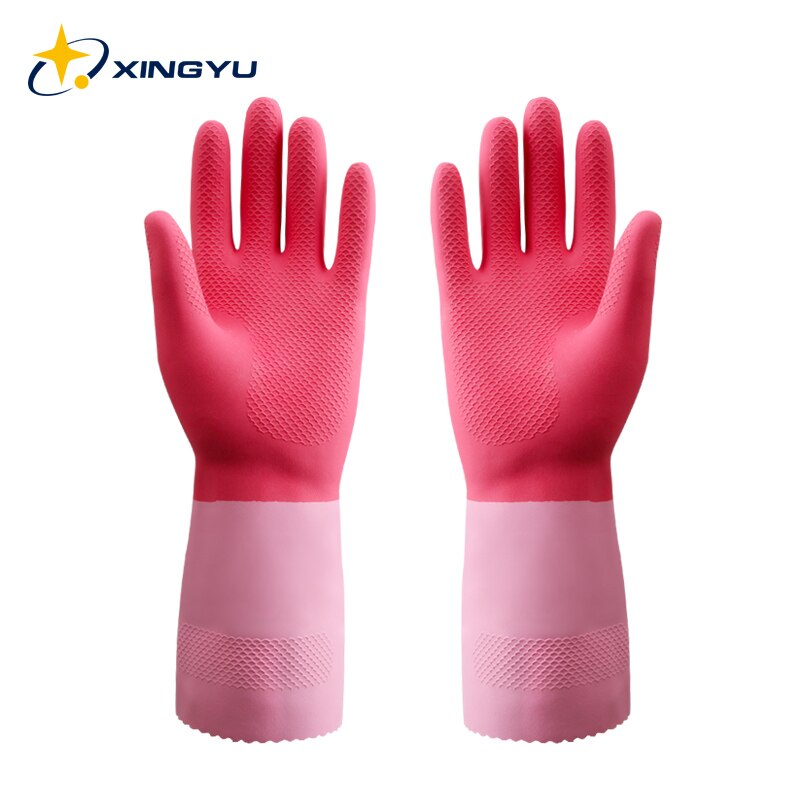 Xingyu kitchen dish washing gloves household dishwashing gloves rubber gloves for washing clothes cleaning gloves for dishes: Pink-1 Pair / L