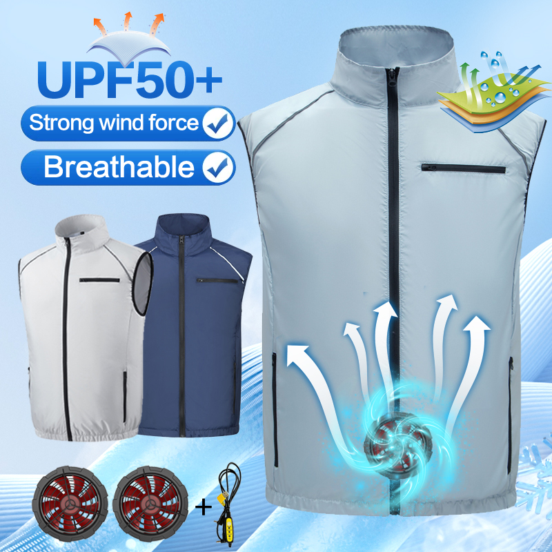 Kleding met ventilator voor airconditioning - Lichte stijl voor heren en dames, voor koeling, met ventilatoren en bescherming tegen de zon. Buitenvissen