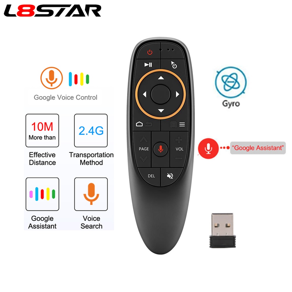 L8 star  g10 fjärrkontroll 2.4g air mouse gyroscope google smart voice ir rf universell fjärrkontroll för android tv box  hk1 x96 mini