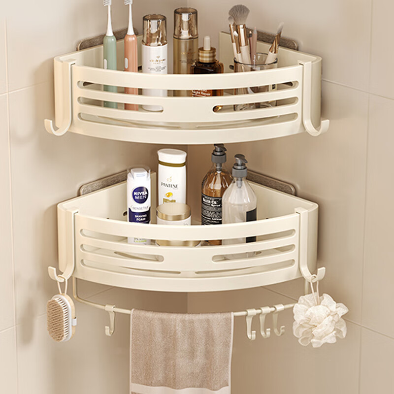 1-2PCS Shower Corner Shelf with Hook Towel Bar No Drill Space Aluminum Shower Storage Rack Bathroom Organizer: army green