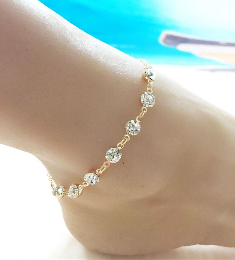 Lazada Simple Women's AnkletJewelry 7 Rhinestone Anklet Alloy Chain Rhinestone Style Simple Temperament Ladies Bea