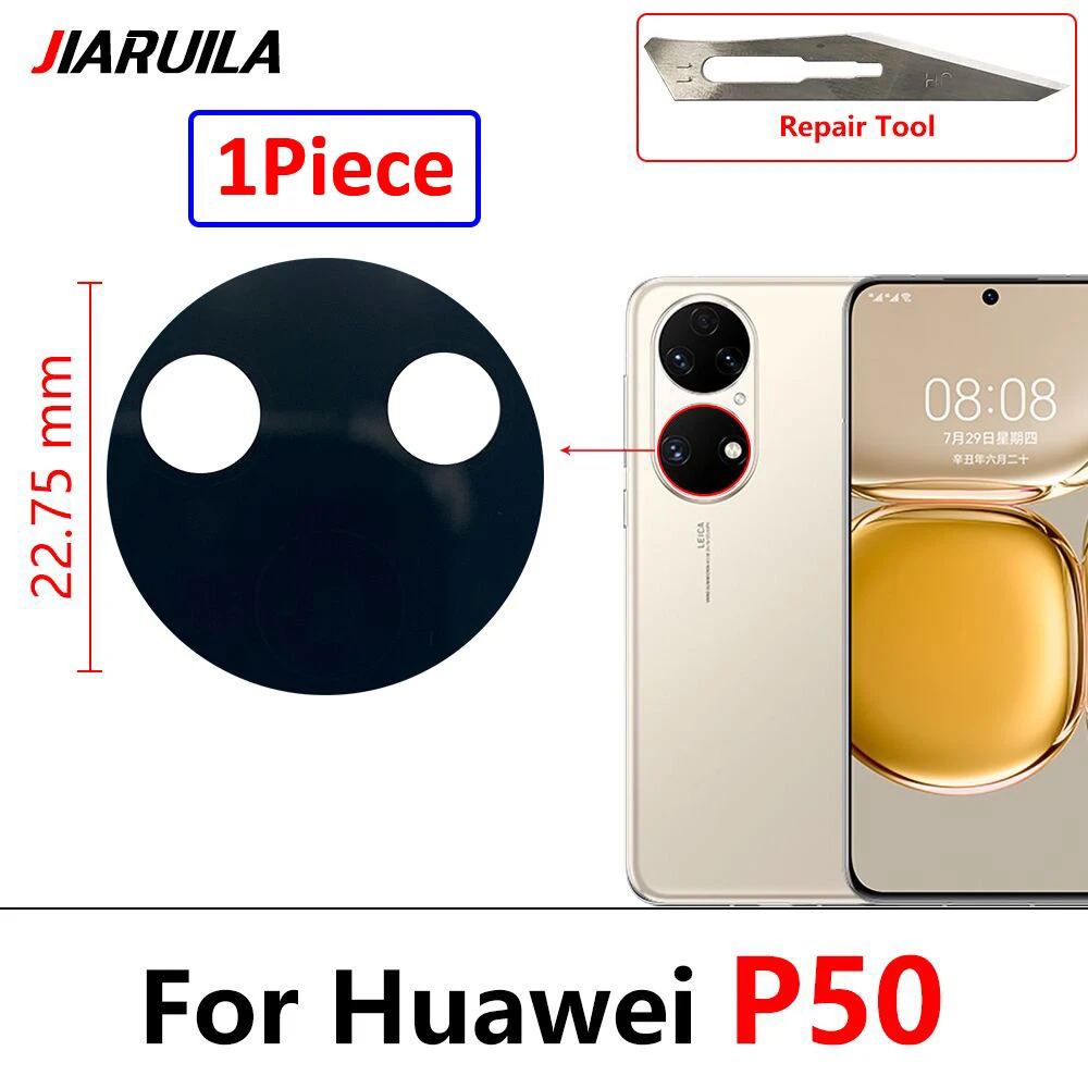 100% NOWOŚĆ dla Huawei P50 P40 Lite 5G P40 Lite E P40 P30 Lite P20 Pro Szklany obiektyw tylnej kamery z klejem + narzędzie: YELLOW