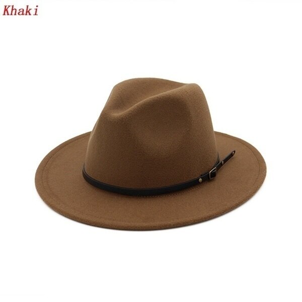 Mænd / kvinder vintage bredkant hat hat kirke fest damer følte jazz cap cowboy fest hat: Khaki