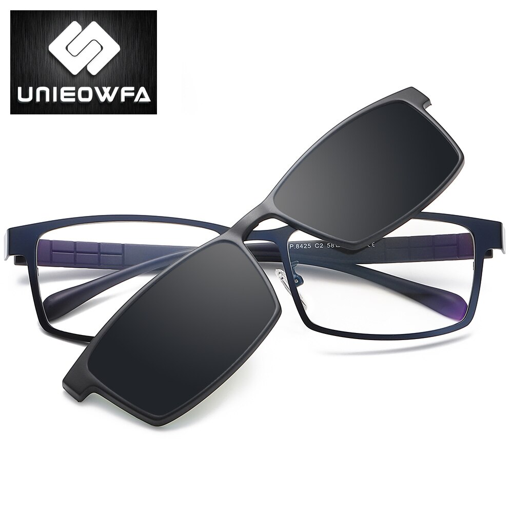 Gafas graduadas magnéticas con Clip para hombre, montura de gafas polarizadas, gafas de óptica para miopía, con imán transparente: C3 Dark Blue