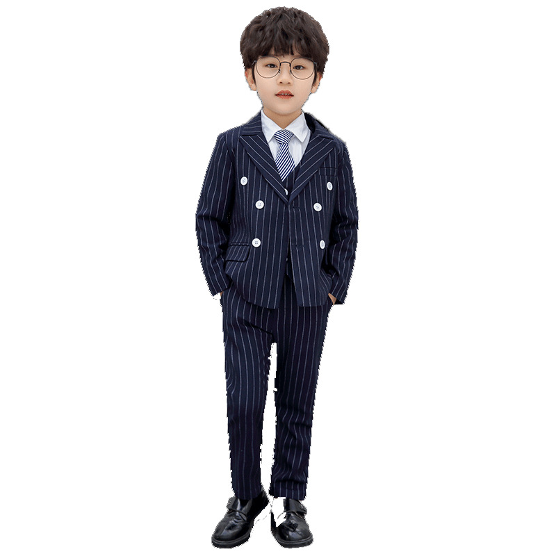 Boy Striped Suit Jacket Kids Formal Tuxedo Dress Double breasted Clothes Sets Child Wedding Morning Coat Blazer Pants Costumes