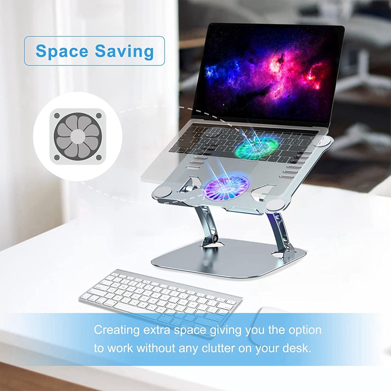 Laptop Stand,Adjustable Computer Stand with USB Cooling Fan and Heat-Vent, Ergonomic Height Angle Riser Compatible
