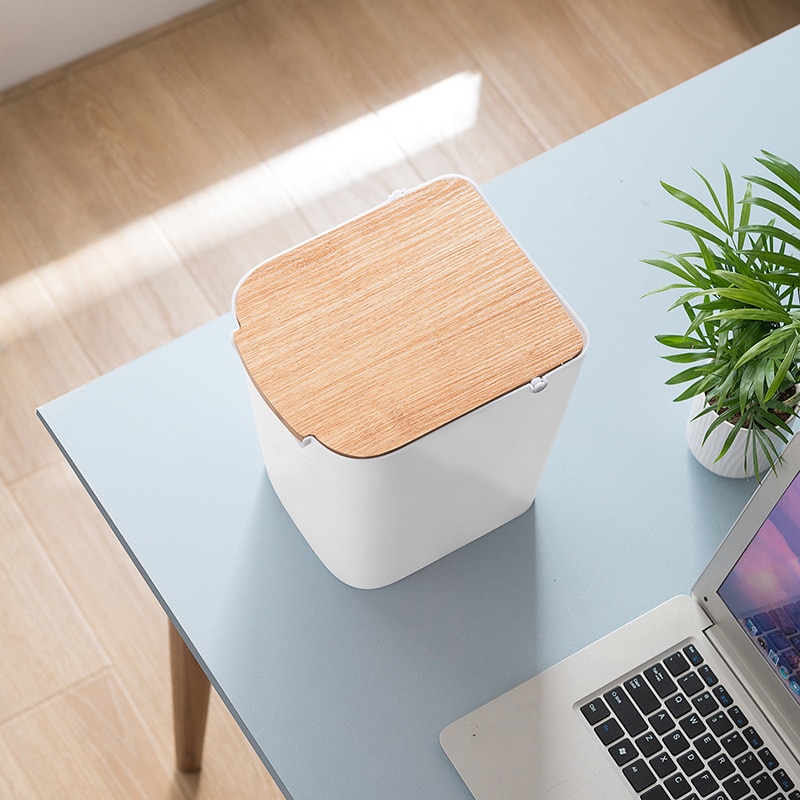 Trash Bin Household Office Supplies Mini Trash Can Desktop Bucket with Wooden Dustbin Waste Bins Small Car Trash