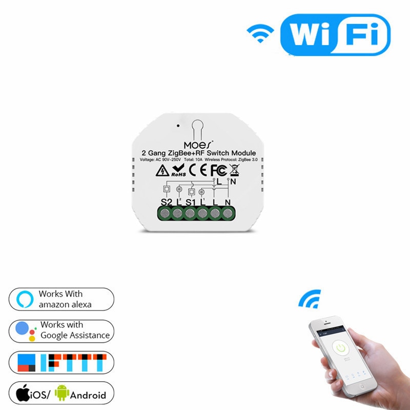 Tuya Zigbee Smart Switch Module Geen/Met Neutrale 220V-240V 2 Way Draadloze Lichtschakelaar Relais compatibel Alexa Google Thuis Diy
