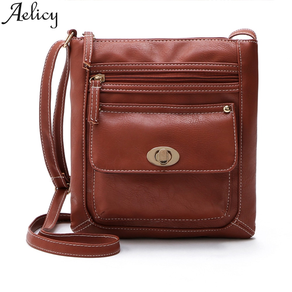 Aelicy solid color Leather Satchel Cross Body Zipper Crossbody Shoulder Bags Women Messenger Bags Handbag Zipper