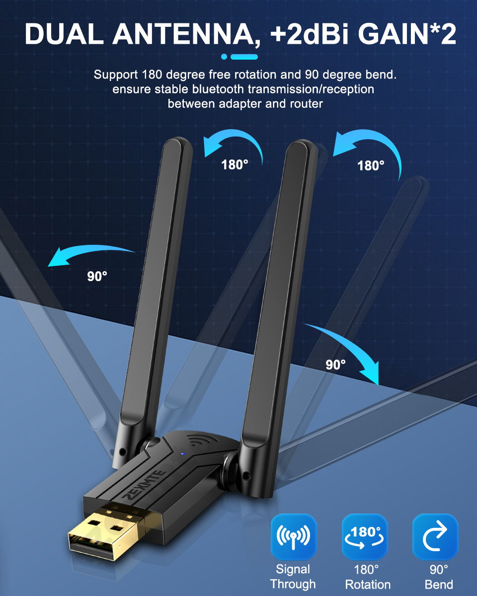 Zexmte 150M Adapter Bluetooth dwuzakresowy nadajnik USB 5.1 Bluetooth odbiornik Audio darmowego sterownika dla wygranej 10/11 Adaptador