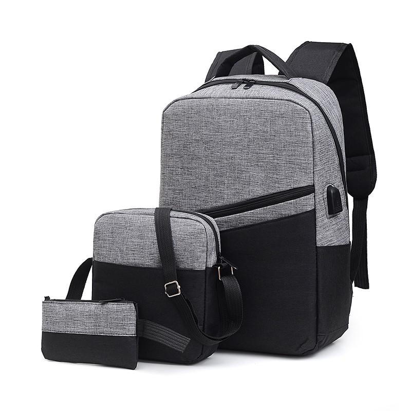 Mode 3 Delige Set Oxford Gesponnen Rugzak Trendy Cool College Student Schooltassen Casual Licht Grote Capaciteit Dagelijkse Boek Tas: Gray