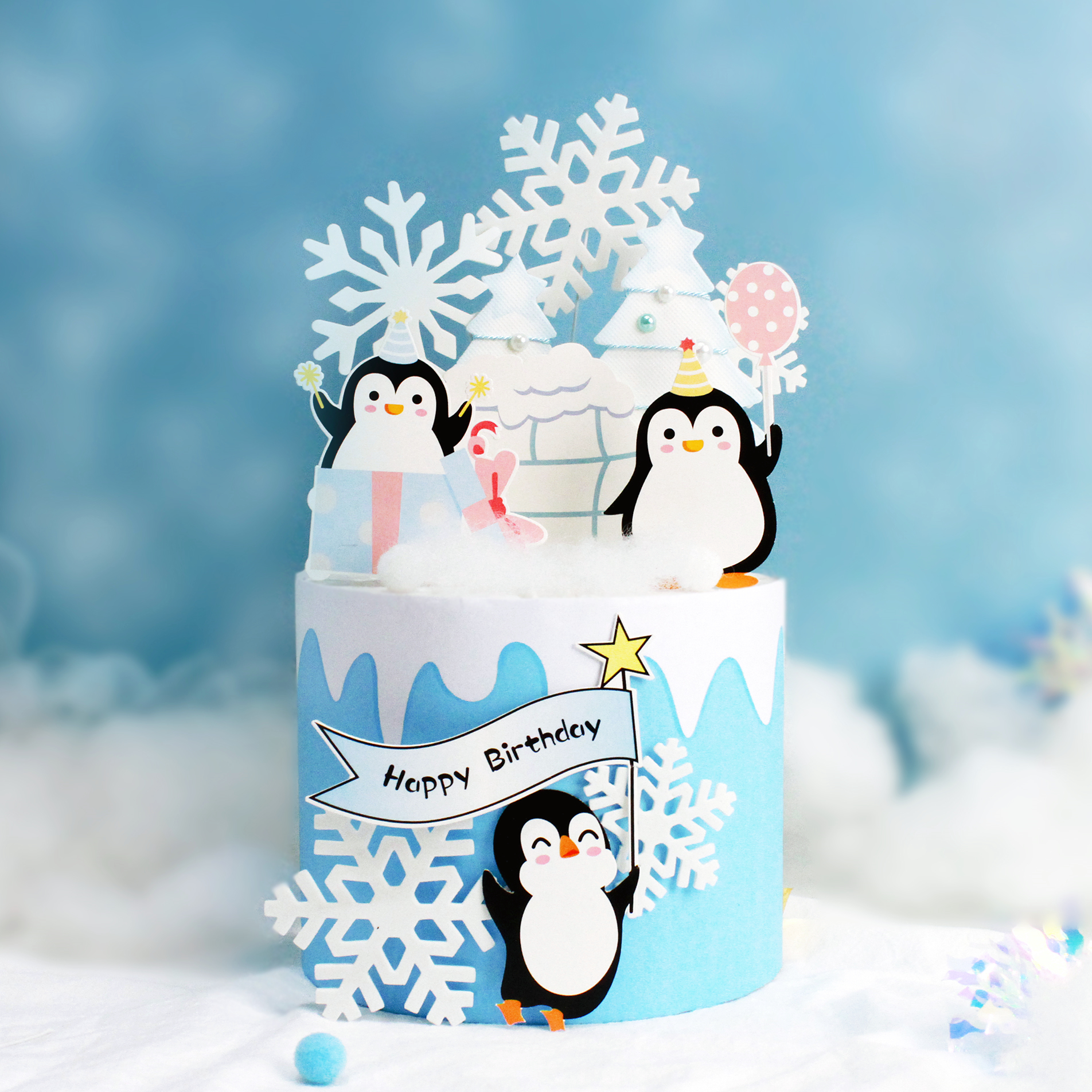 Garniture de gâteau d&#39;anniversaire, chapeau de pingouin, flocon de neige, garniture de Cupcake, drapeau de fête, décoration de gâteau de noël