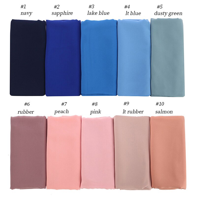 10 pièces/lot femmes en mousseline de soie écharpe plaine bulle en mousseline de soie Hijab châles enveloppes tête écharpe Femme bandeau musulman Hijabs foulards Bandanas: Color Swatch 1