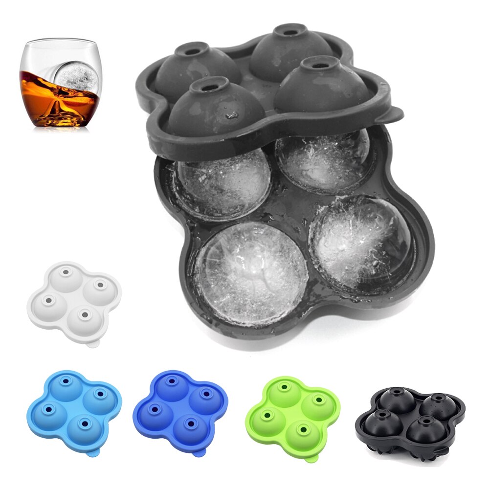 Silicone Multifunctional 4-Cavity Ball Ice Cube Maker Cocktail Whiskey Form For Ice Cubes Tray Ice Cream Mold Kitchen Tool