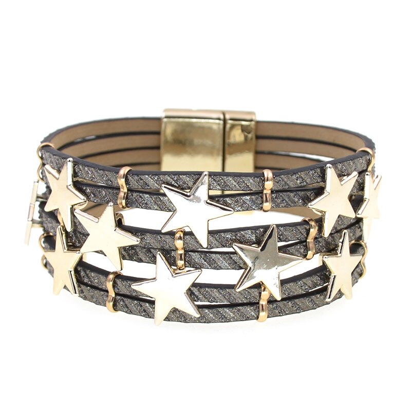 WELLMORE, pulsera de mujer a la , pulseras de cuero para mujer, pulsera de Metal stra, joyería de para mujer,: black / 18 cm