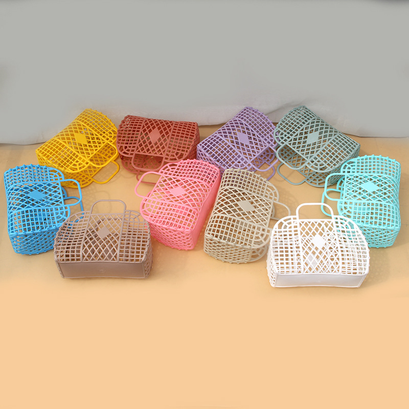 Bolsa de cesta de almacenamiento de plástico plegable, organizador de cosméticos de viaje abierto con de asas dobles, bolsa de playa para lavar a mano fácil de limpiar